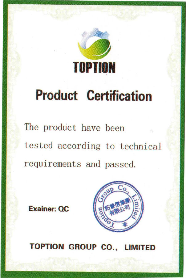TOPTION product warranty card